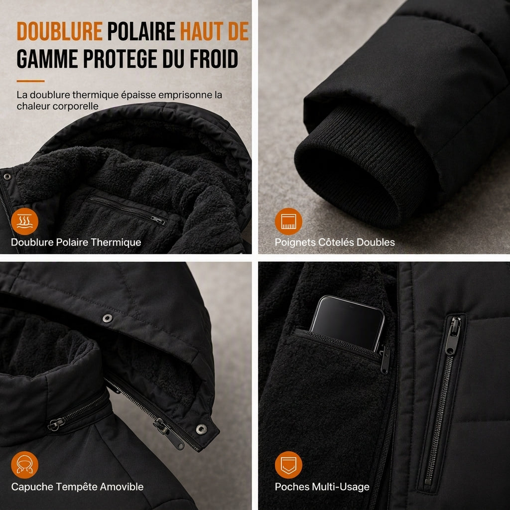 Manteau d'hiver homme matelassé doublé polaire à capuche amovible – Florian - vue 5