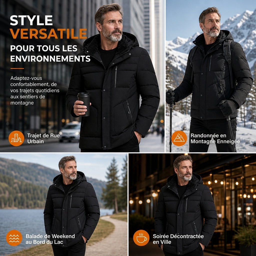 Manteau d'hiver homme matelassé doublé polaire à capuche amovible – Florian - vue 7