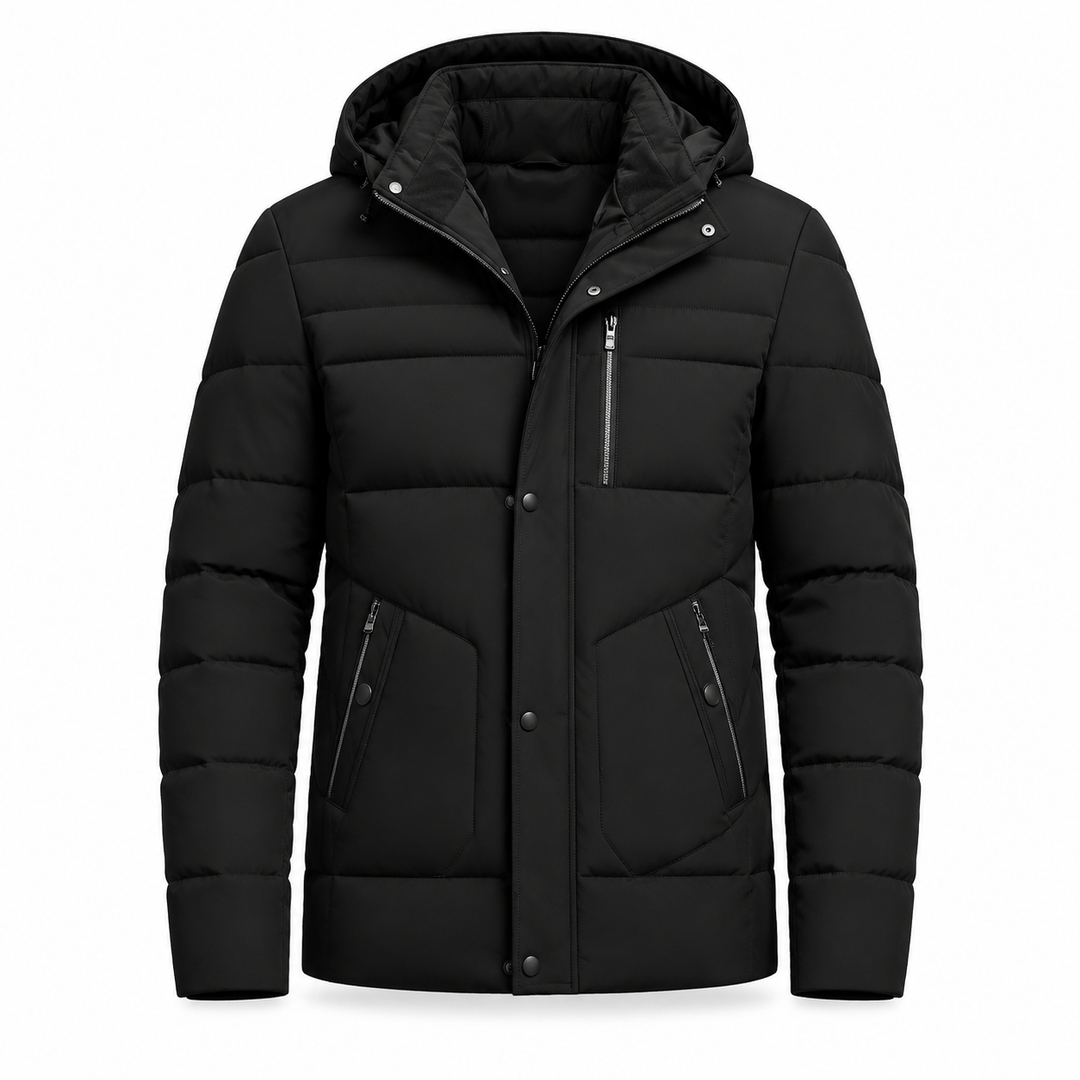 Manteau d'hiver homme matelassé doublé polaire à capuche amovible – Florian - Noir