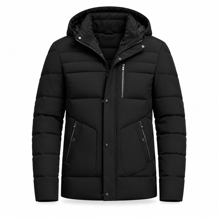 Manteau d'hiver homme matelassé doublé polaire à capuche amovible – Florian - Noir