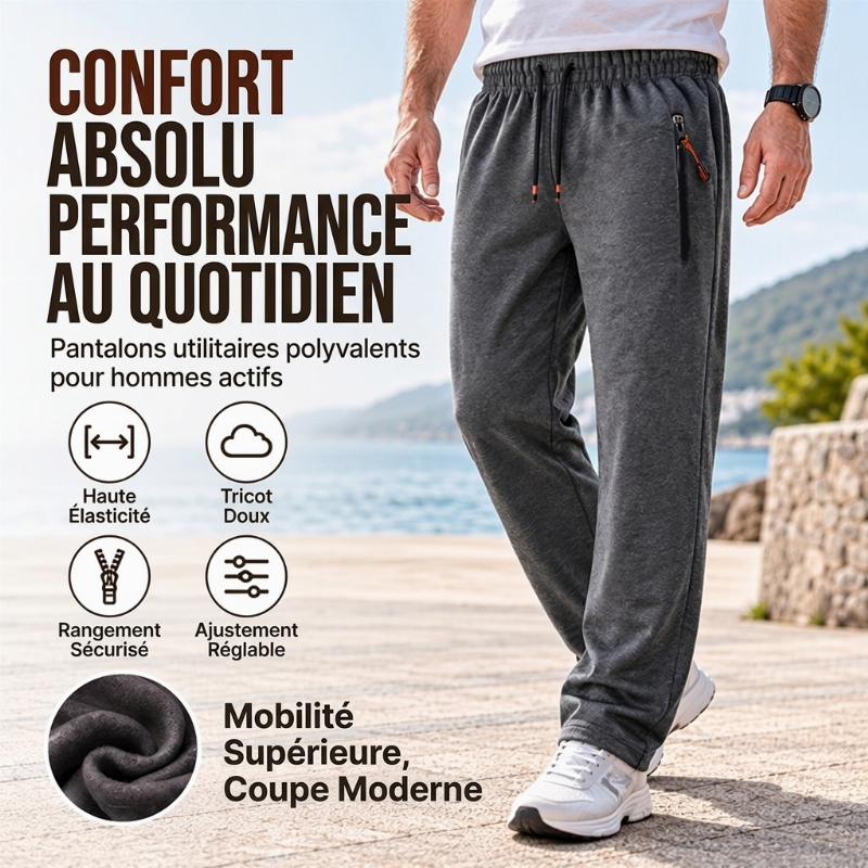 Pantalon de jogging homme d'hiver en maille douce à poches zippées – Valentin - vue 1