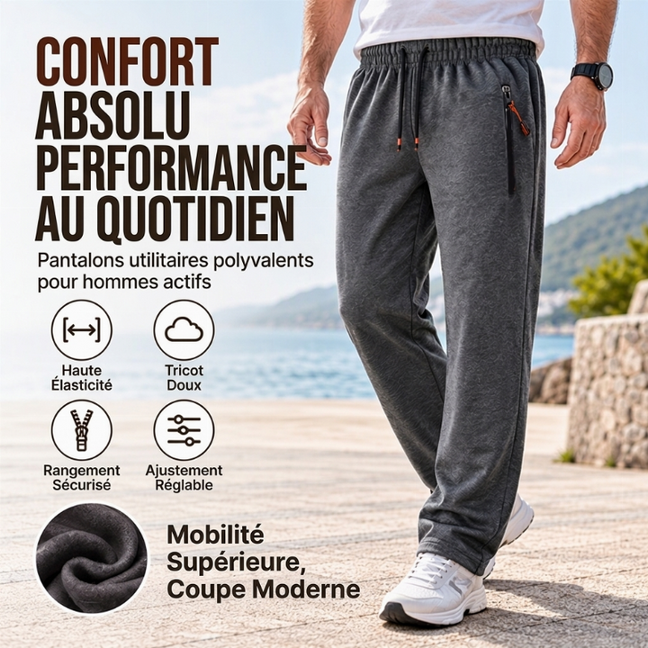 Pantalon de jogging homme d'hiver en maille douce à poches zippées – Valentin - vue 1