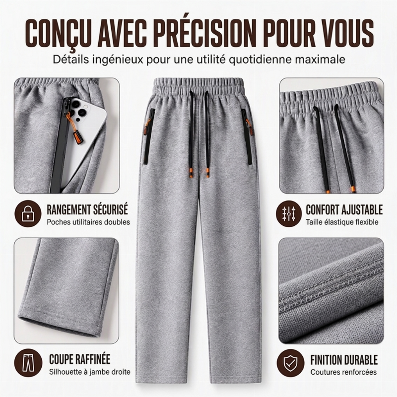 Pantalon de jogging homme d'hiver en maille douce à poches zippées – Valentin - vue 2