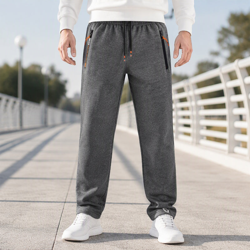 Pantalon de jogging homme d'hiver en maille douce à poches zippées – Valentin - Gris foncé