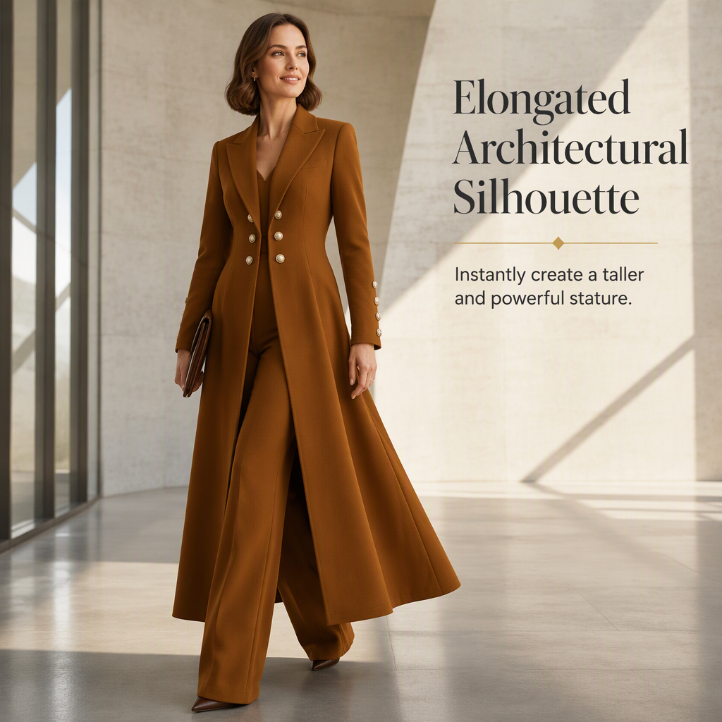 Ensemble femme manteau long croisé et pantalon droit en maille – Mathilde - vue 4