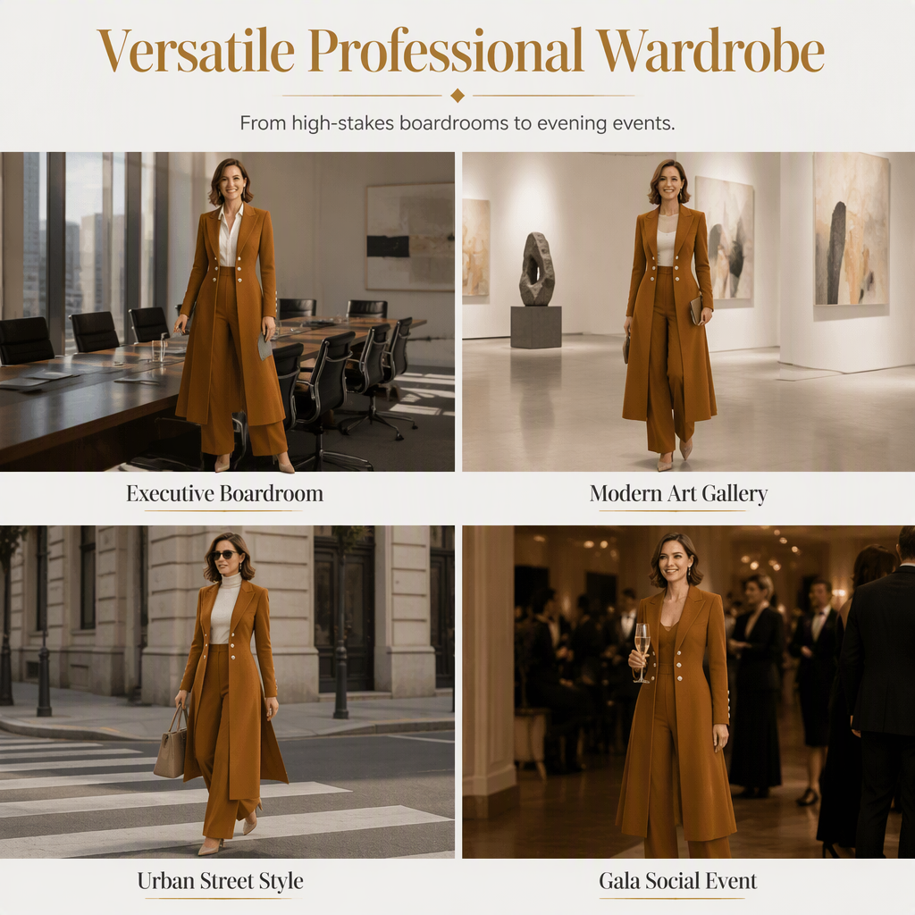 Ensemble femme manteau long croisé et pantalon droit en maille – Mathilde - vue 7