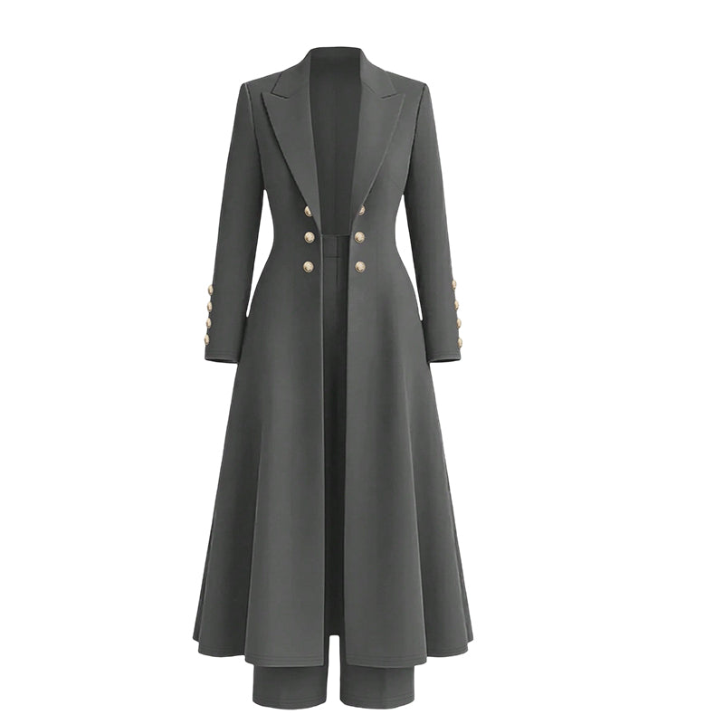 Ensemble femme manteau long croisé et pantalon droit en maille – Mathilde - Gris