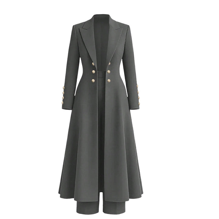 Ensemble femme manteau long croisé et pantalon droit en maille – Mathilde - Gris