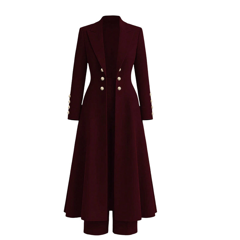 Ensemble femme manteau long croisé et pantalon droit en maille – Mathilde - Bordeaux