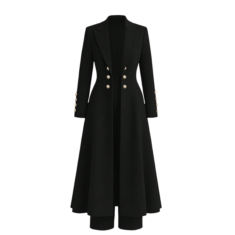 Ensemble femme manteau long croisé et pantalon droit en maille – Mathilde - Noir