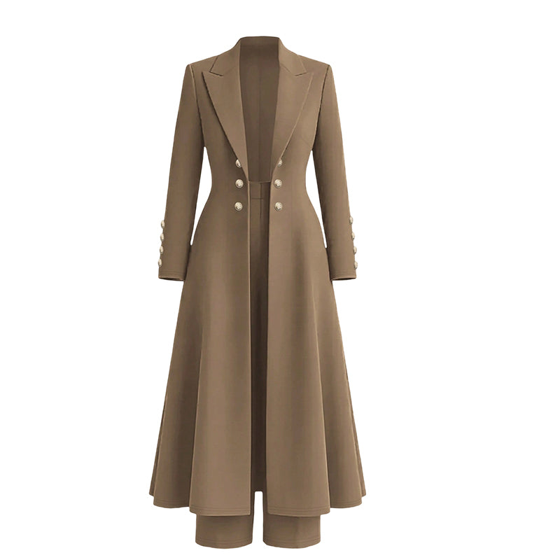 Ensemble femme manteau long croisé et pantalon droit en maille – Mathilde - Abricot