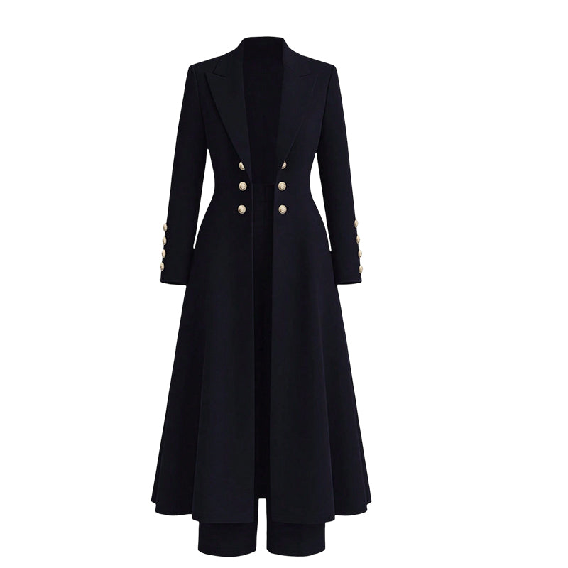 Ensemble femme manteau long croisé et pantalon droit en maille – Mathilde - Bleu marine