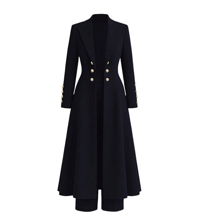 Ensemble femme manteau long croisé et pantalon droit en maille – Mathilde - Bleu marine