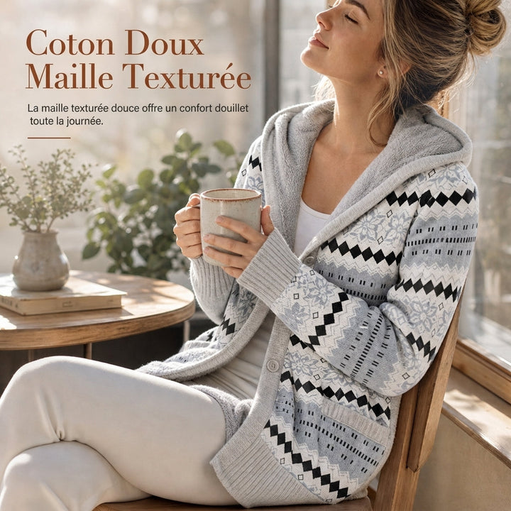 Gilet long femme à capuche en maille jacquard doublé – Capucine - vue 4