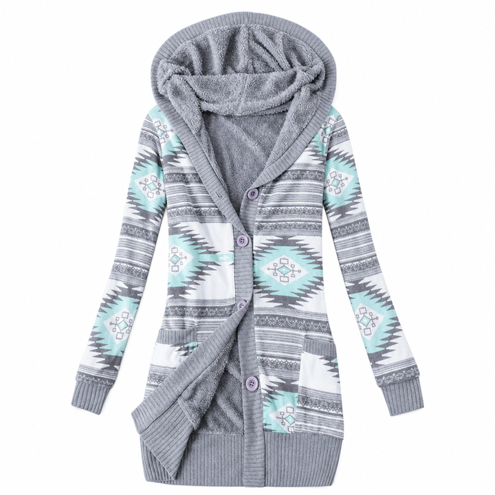 Gilet long femme à capuche en maille jacquard doublé – Capucine - vue 10
