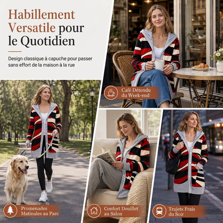 Gilet long femme à capuche en maille jacquard doublé – Capucine - vue 7
