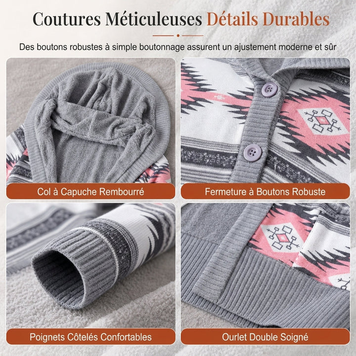 Gilet long femme à capuche en maille jacquard doublé – Capucine - vue 5