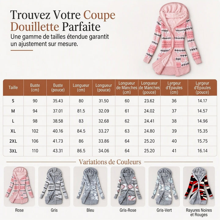 Gilet long femme à capuche en maille jacquard doublé – Capucine - vue 8