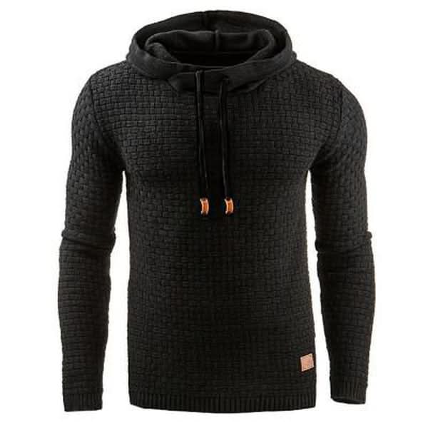 Sweat à capuche homme en maille gaufrée à passe-pouce coupe slim – Sport – Noir