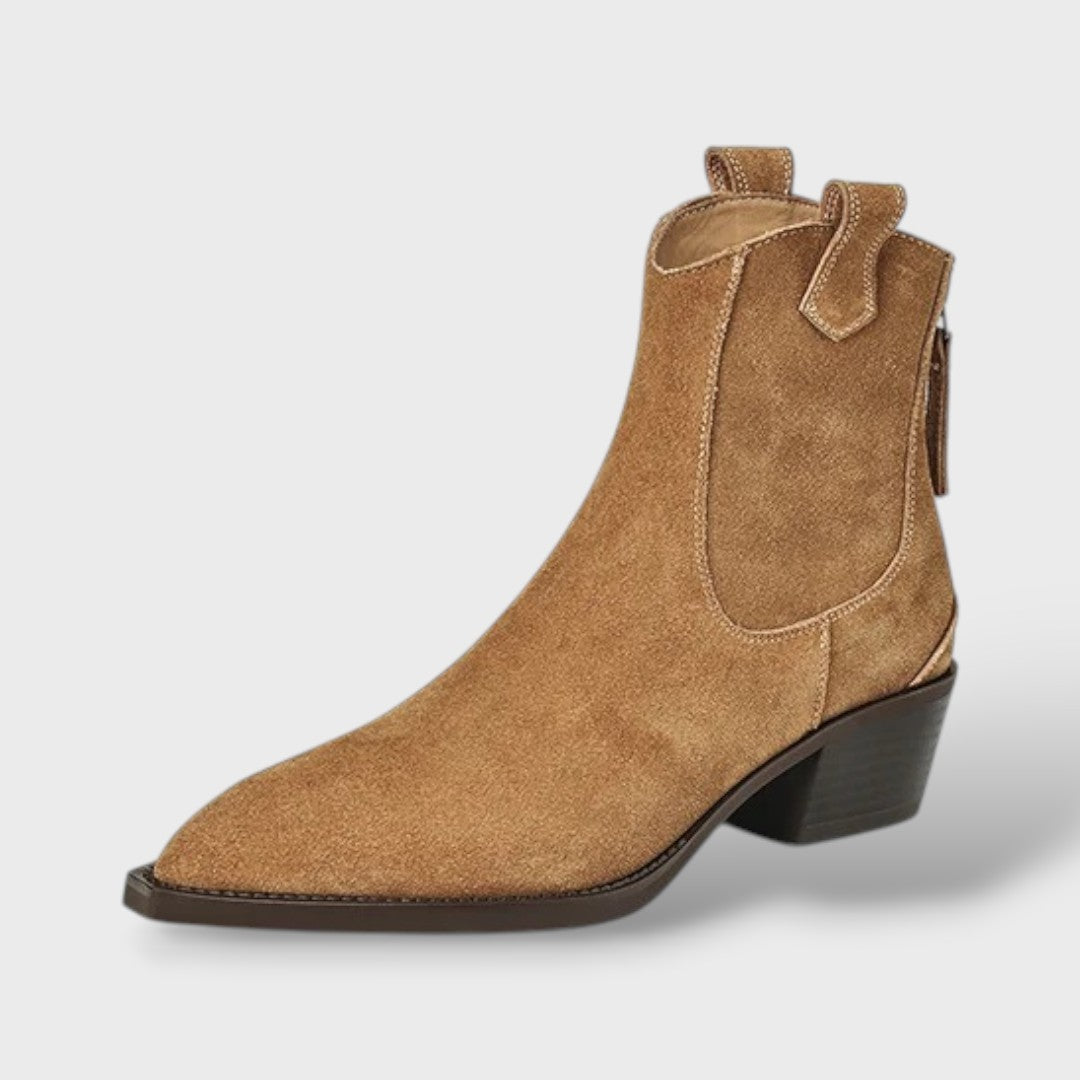 Bottines Chelsea femme en daim à bout pointu et talon épais – Western – Kaki
