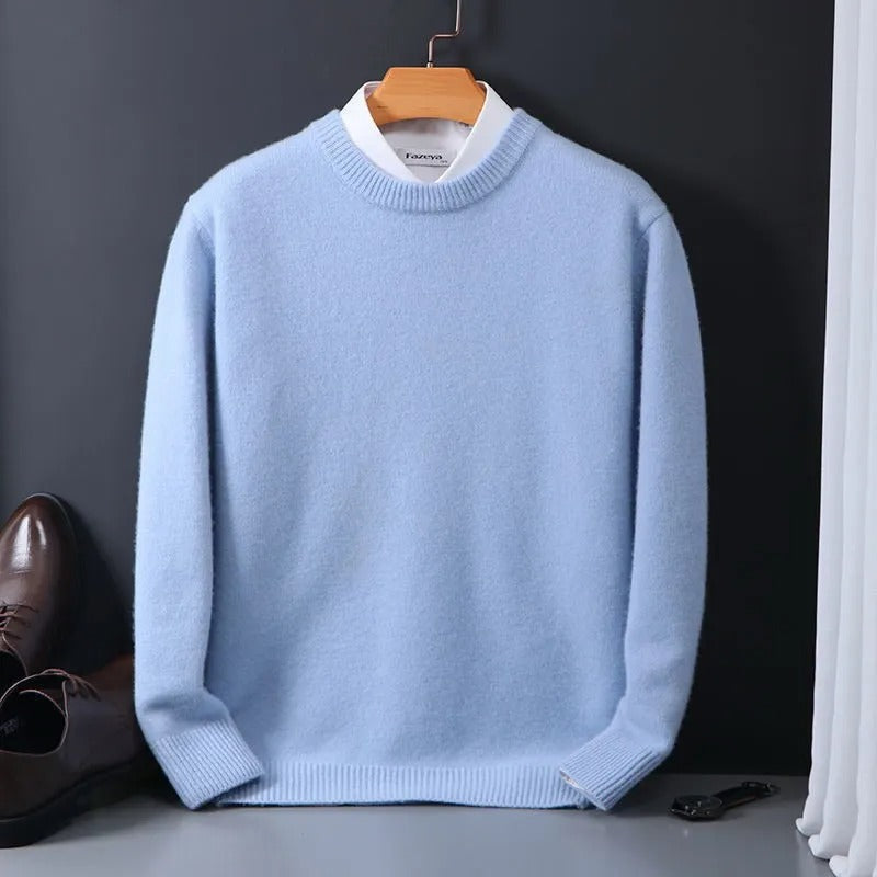 Pull homme chaud en mohair à motif géométrique bleu – Ryan