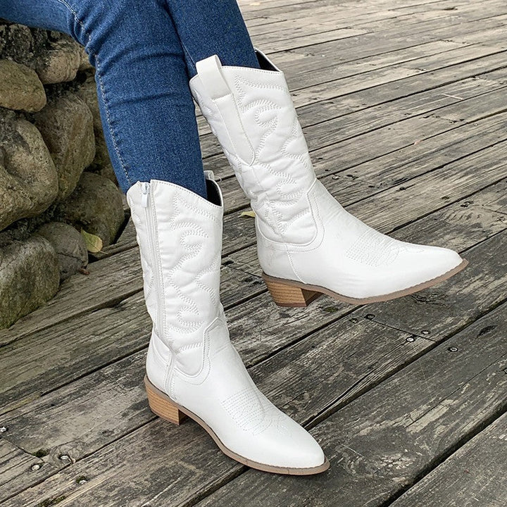 Bottes cowboy femme métallisées élégantes – Carina – Blanc