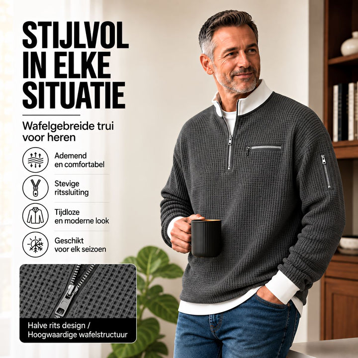 Pull homme en maille gaufrée à col camionneur zippé – Thibault - vue 1