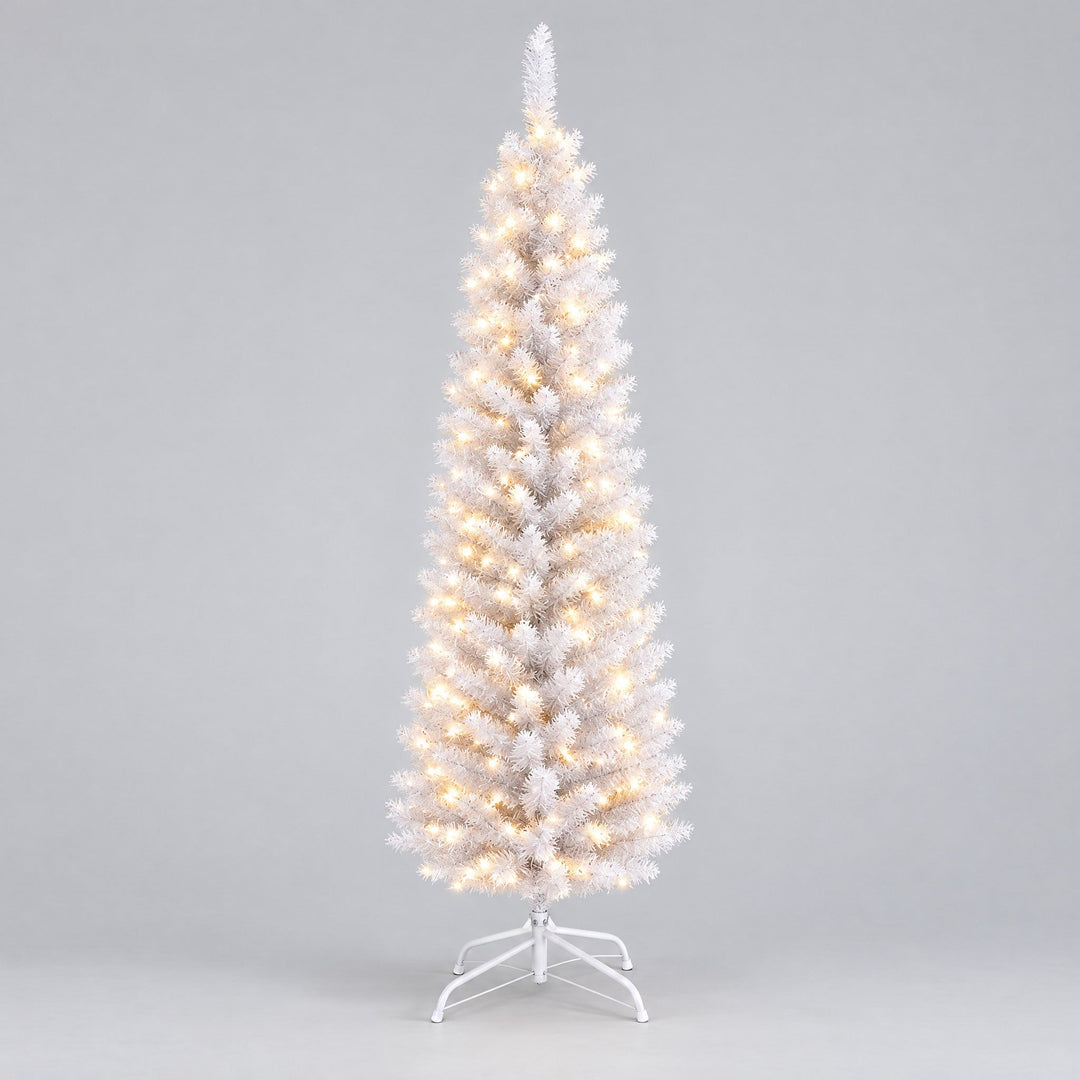 Sapin de Noël Blanc Étroit 120, 150, 180 cm – Sapin Artificiel Slim, Lumières en Option