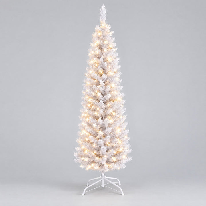 Sapin de Noël Blanc Étroit 120, 150, 180 cm – Sapin Artificiel Slim, Lumières en Option