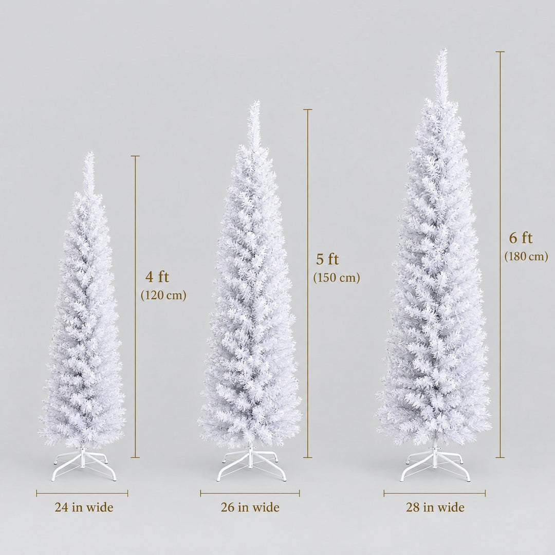 Sapin de Noël Blanc Étroit 120, 150, 180 cm – Sapin Artificiel Slim, Lumières en Option