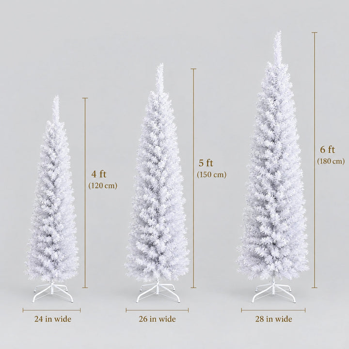Sapin de Noël Blanc Étroit 120, 150, 180 cm – Sapin Artificiel Slim, Lumières en Option