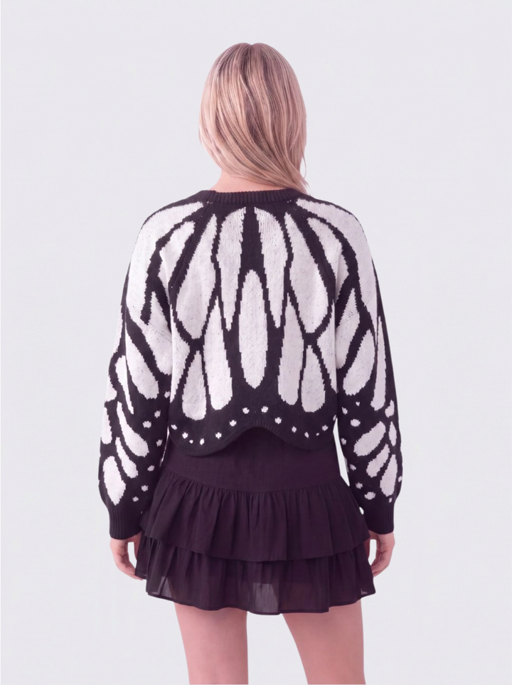 Cardigan femme en maille à motif ailes de papillon et col V – Louise - vue 10