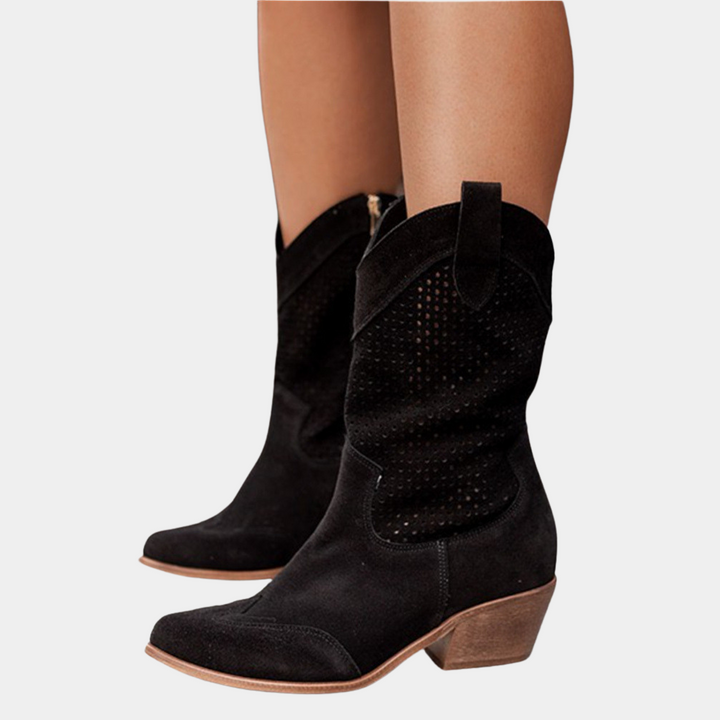 Bottes cowboy femme orthopédiques à tige perforée – Anaïs – Noir