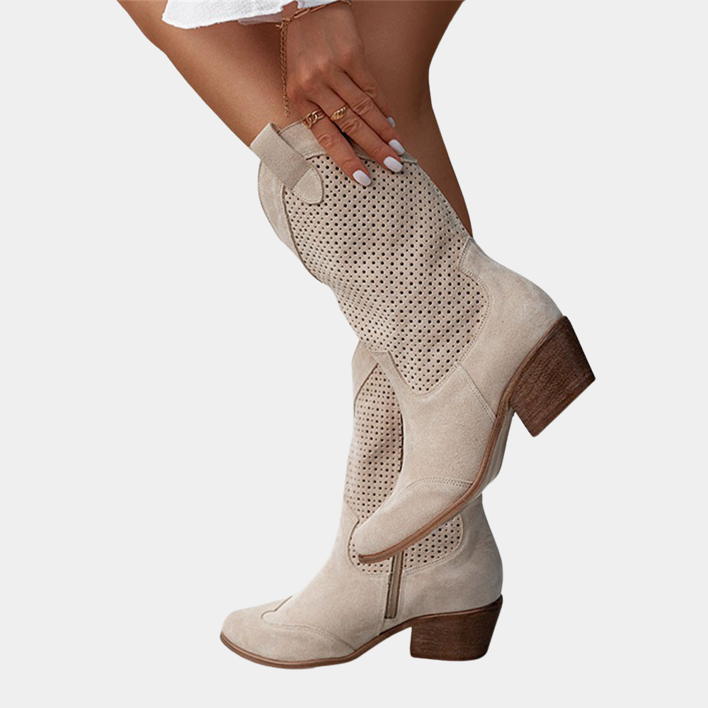 Bottes western femme en suédine à tige perforée et zip – Maëlle – vue 3