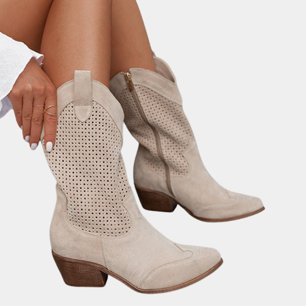 Bottes western femme en suédine à tige perforée et zip – Maëlle – vue 6