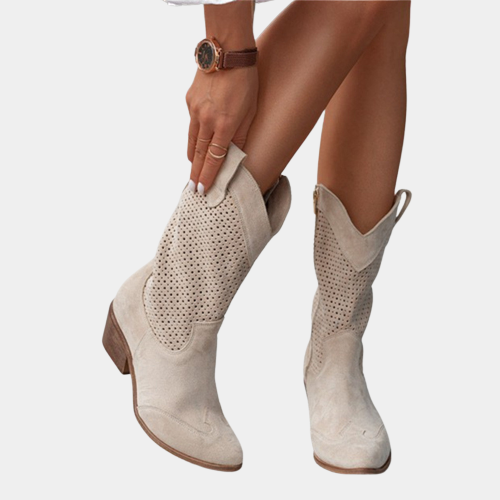 Bottes western femme en suédine à tige perforée et zip – Maëlle – vue 7