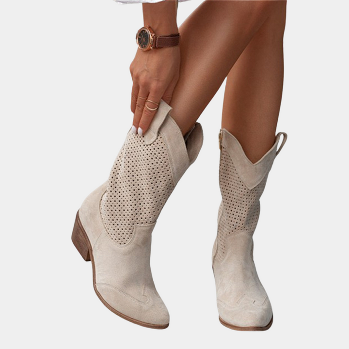 Bottes western femme en suédine à tige perforée et zip – Maëlle – vue 7