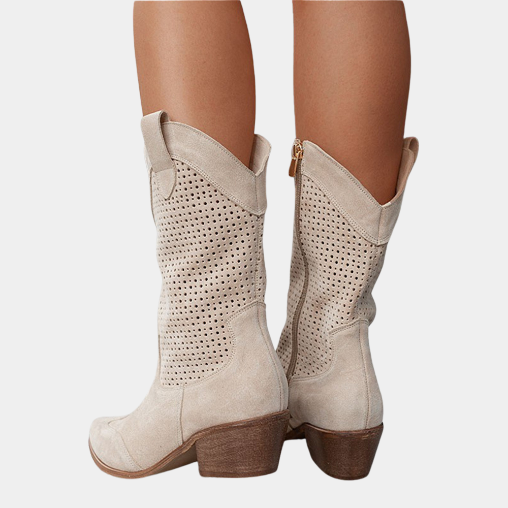 Bottes western femme en suédine à tige perforée et zip – Maëlle – vue 8