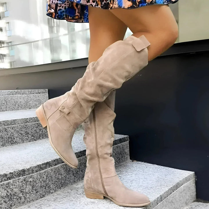 Bottes hautes femme en daim à tige froncée et talon bloc – Valentine – vue 7