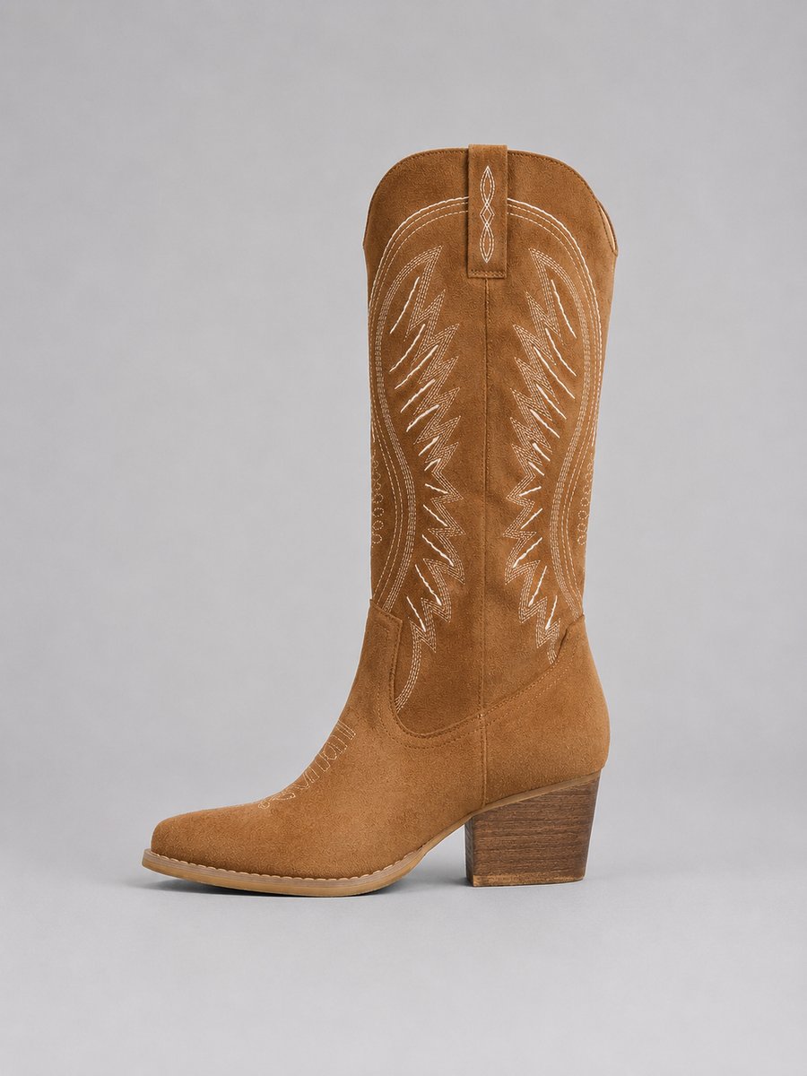 Bottes cowgirl femme en suédine brodées à bout pointu – Romy – vue 4